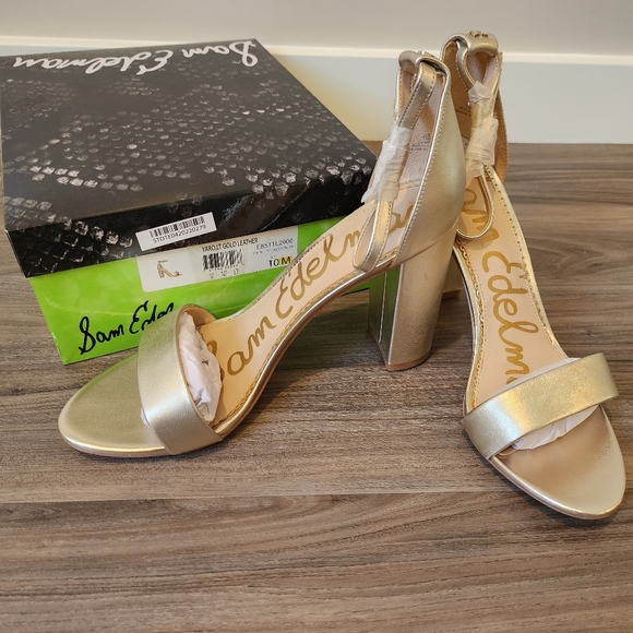 New in original box, Sam Edelman Yaro light gold leather block heels, size 10 - Picture 6 of 12